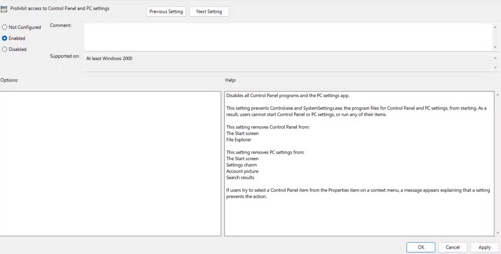 Vô hiệu hóa bảng điều khiển cho người dùng thông thường