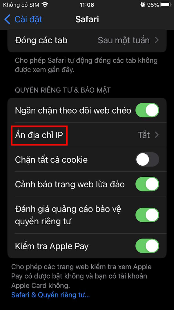 Ẩn địa chỉ IP Safari