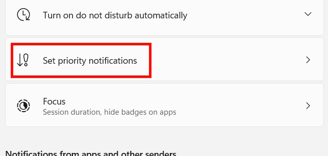 Set priority notifications Windows 11