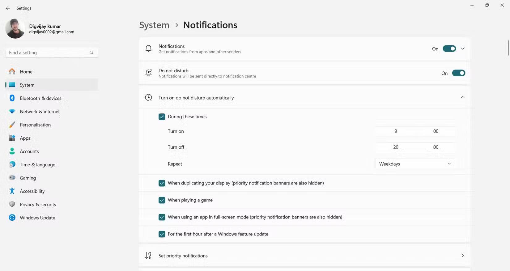 Bật chế độ Do Not Disturb tự động trong menu Settings
