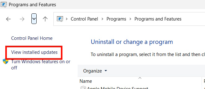  View installed updates 