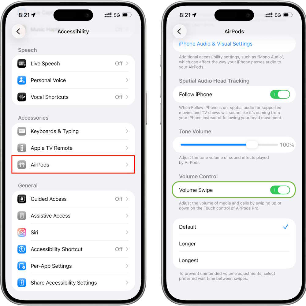 Bật vuốt chỉnh âm lượng trên AirPods