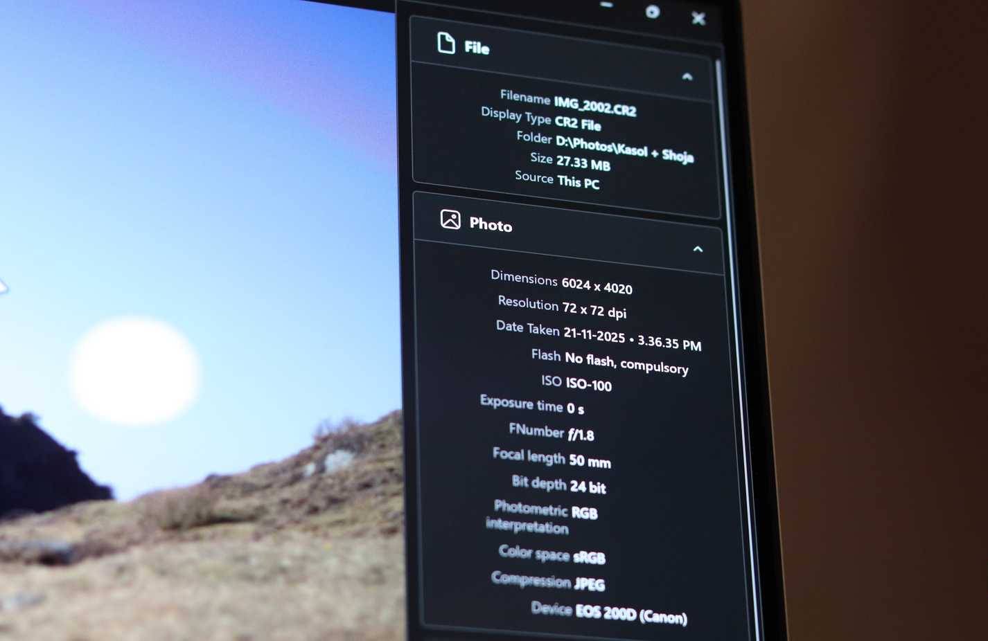 Chi tiết ảnh trong Visum Photo Viewer