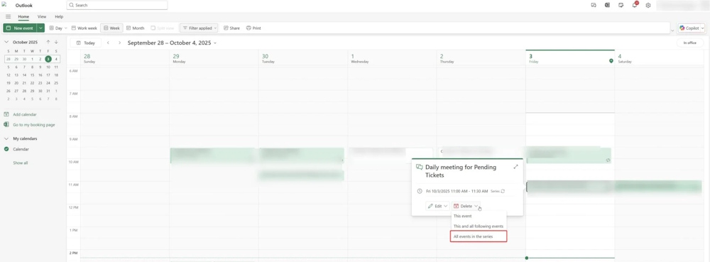 Xóa cuộc họp từ nhân viên cũ trong email Outlook 
