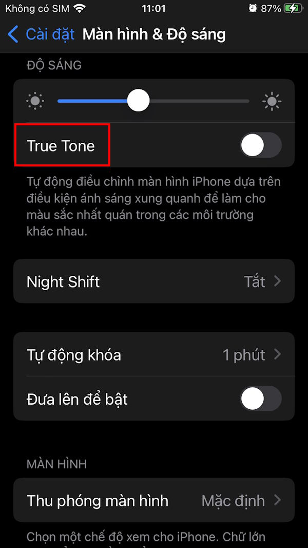 Tắt True Tone iPhone