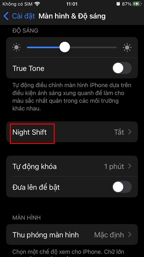 Chế độ ban đêm trên iPhone