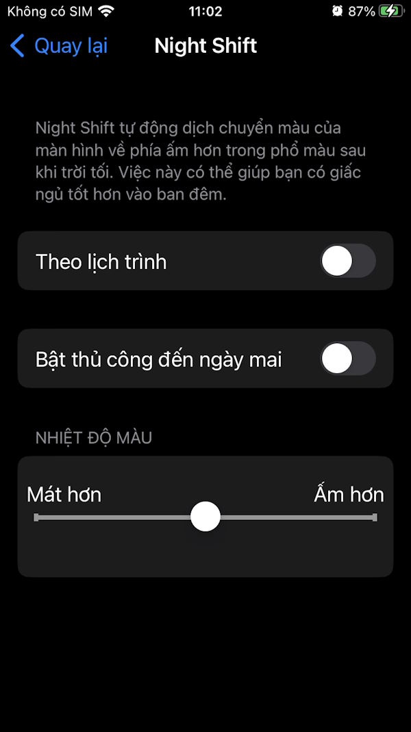Tắt chế độ ban đêm trên iPhone