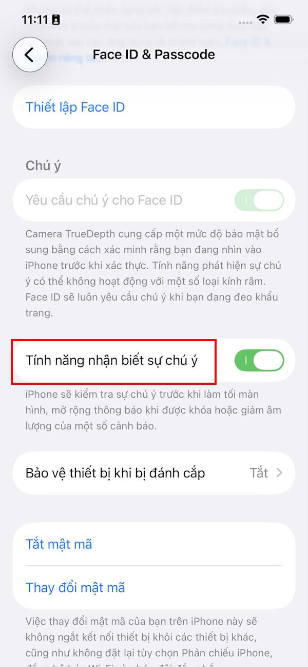 Chế độ Attention-Aware iPhone