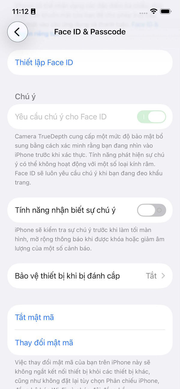 Tắt Attention-Aware iPhone