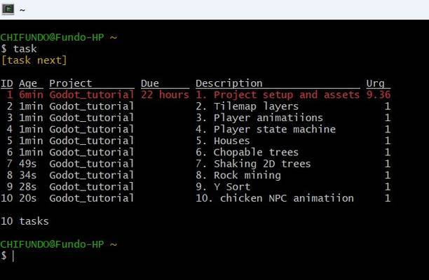 Một dự án trong Taskwarrior