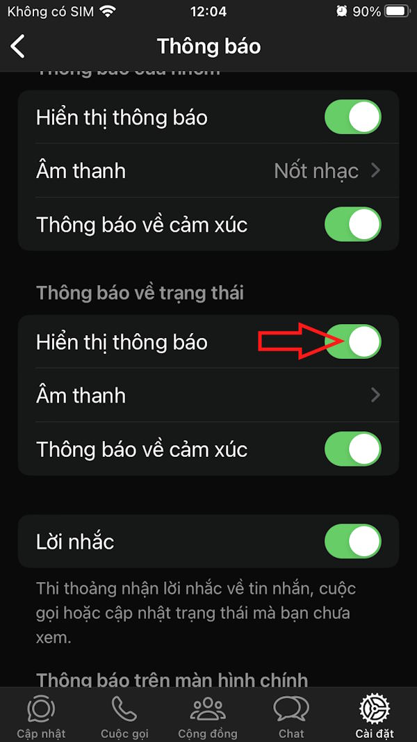 Tắt thông báo WhatsApp trạng thái 