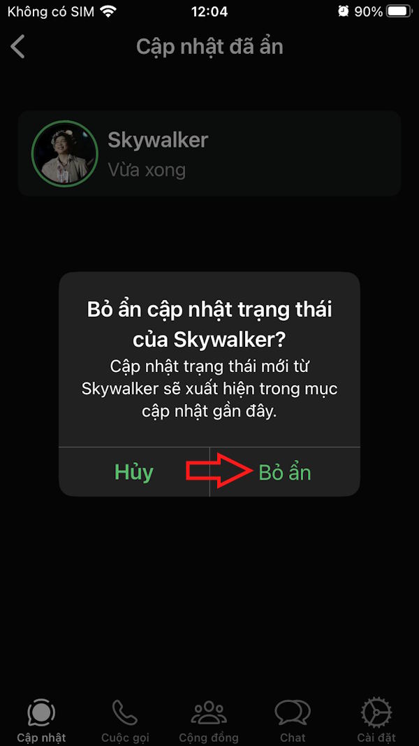 Hiện thông báo status WhatsApp