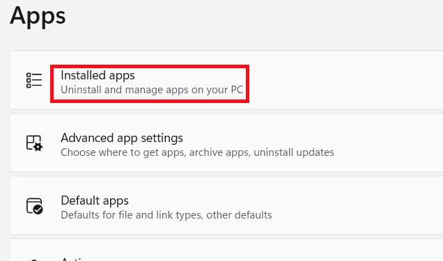Installed apps Windows