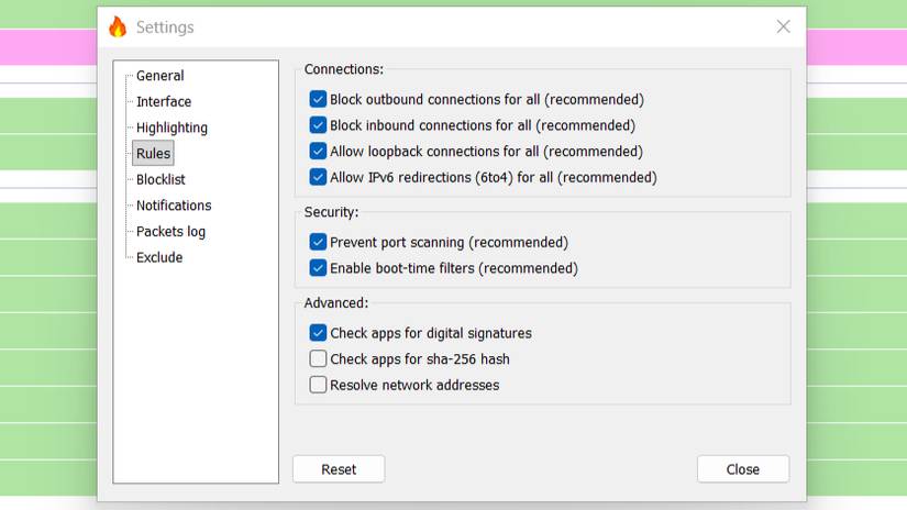 Bộ lọc mạng quét cổng trong cài đặt Simplewall