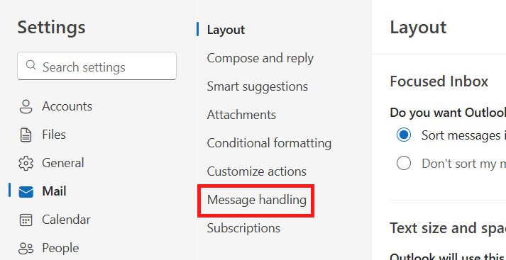 Message Handling Outlook