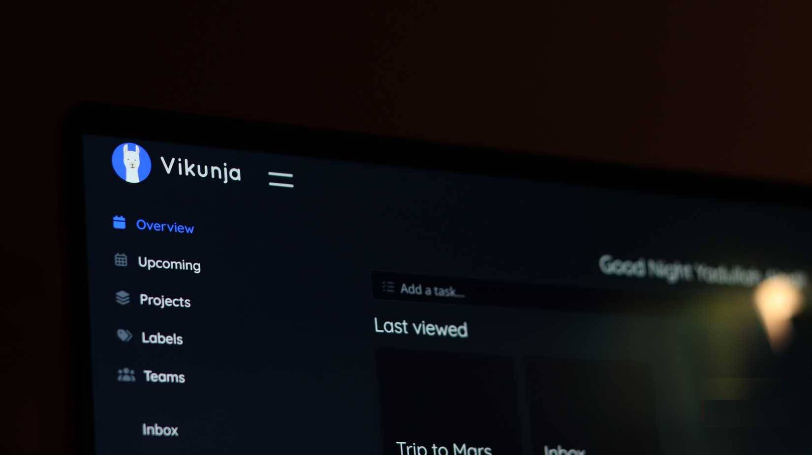 Logo và menu của Vikunja trên ứng dụng desktop