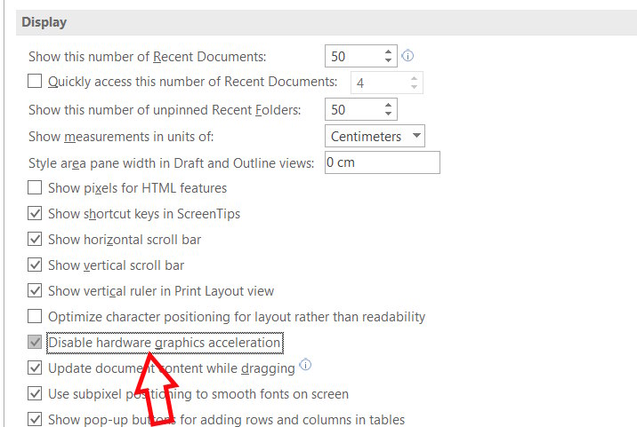 Tắt tính năng tăng tốc phần cứng trong Word