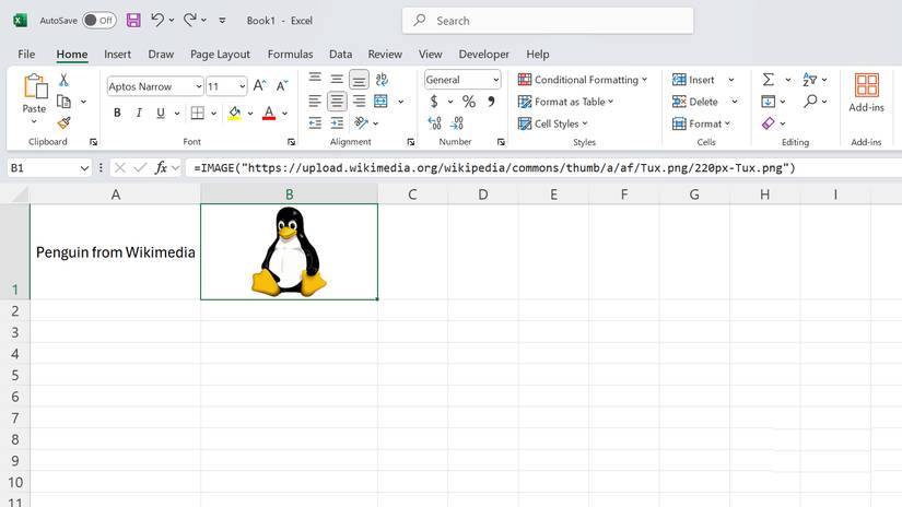Hình ảnh chim cánh cụt trong Excel sử dụng hàm IMAGE