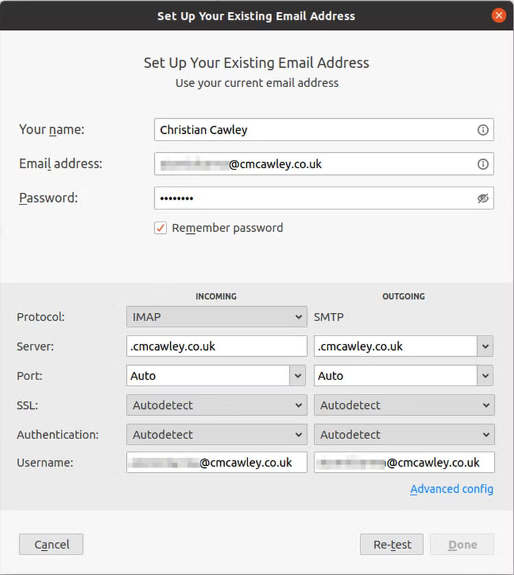 Thiết lập email trong Thunderbird