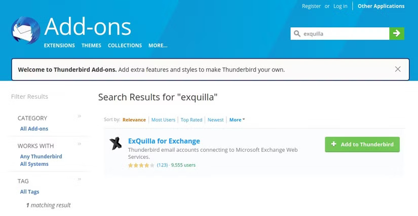 Nhận email Exchange trên Thunderbird với ExQuilla