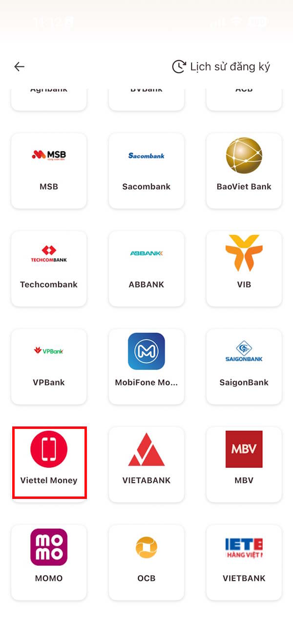Chọn liên kết Viettel Money với VneID