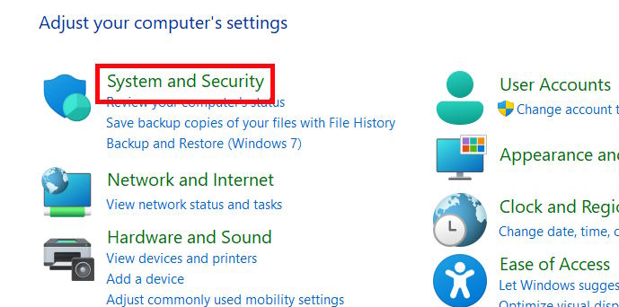 System and Security Windows 11