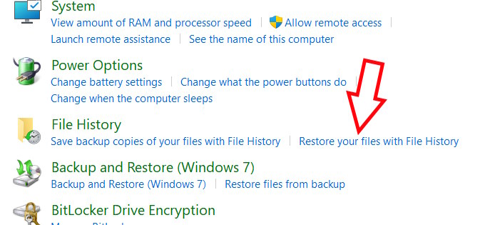 Restore your files with File History