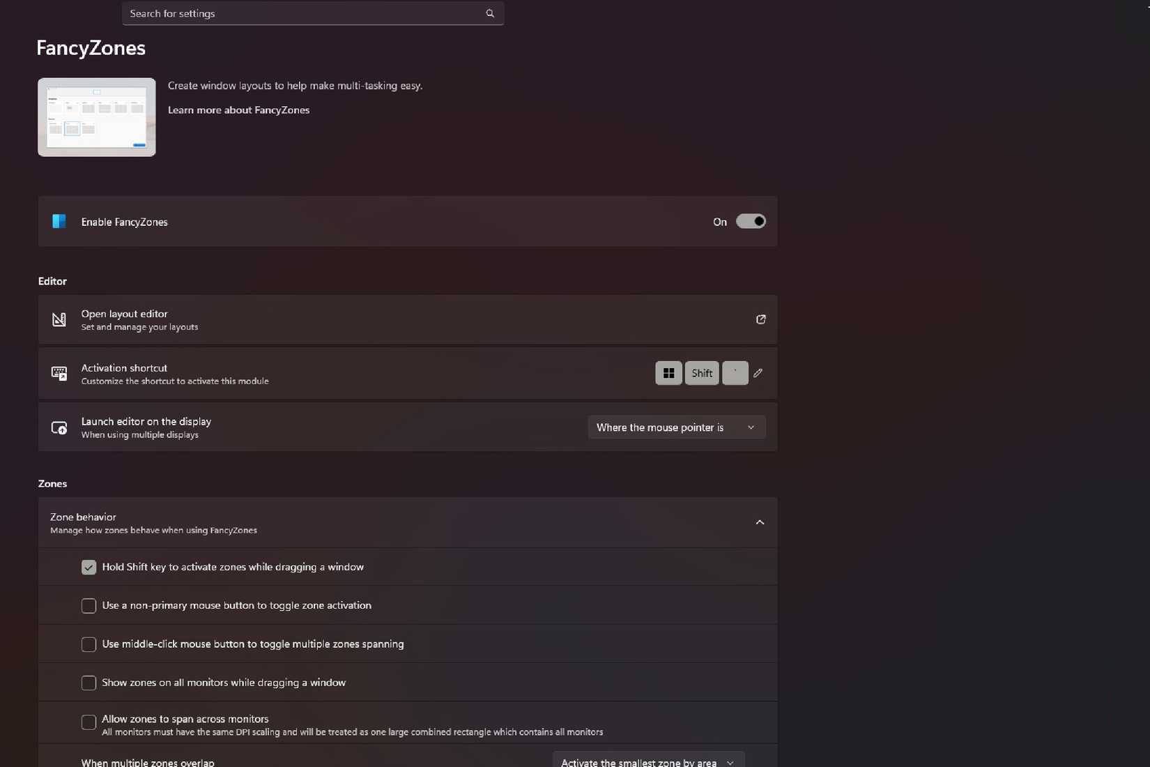 Cài đặt FancyZones