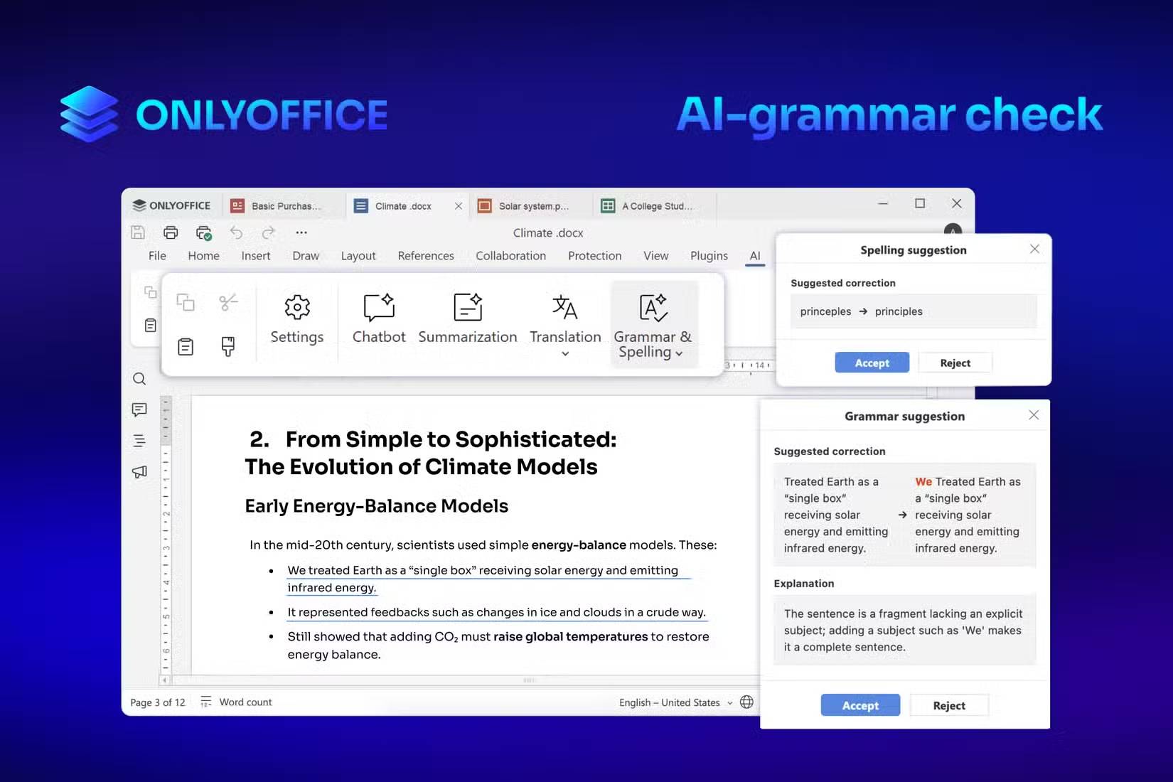 Công cụ kiểm tra ngữ pháp AI của ONLYOFFICE
