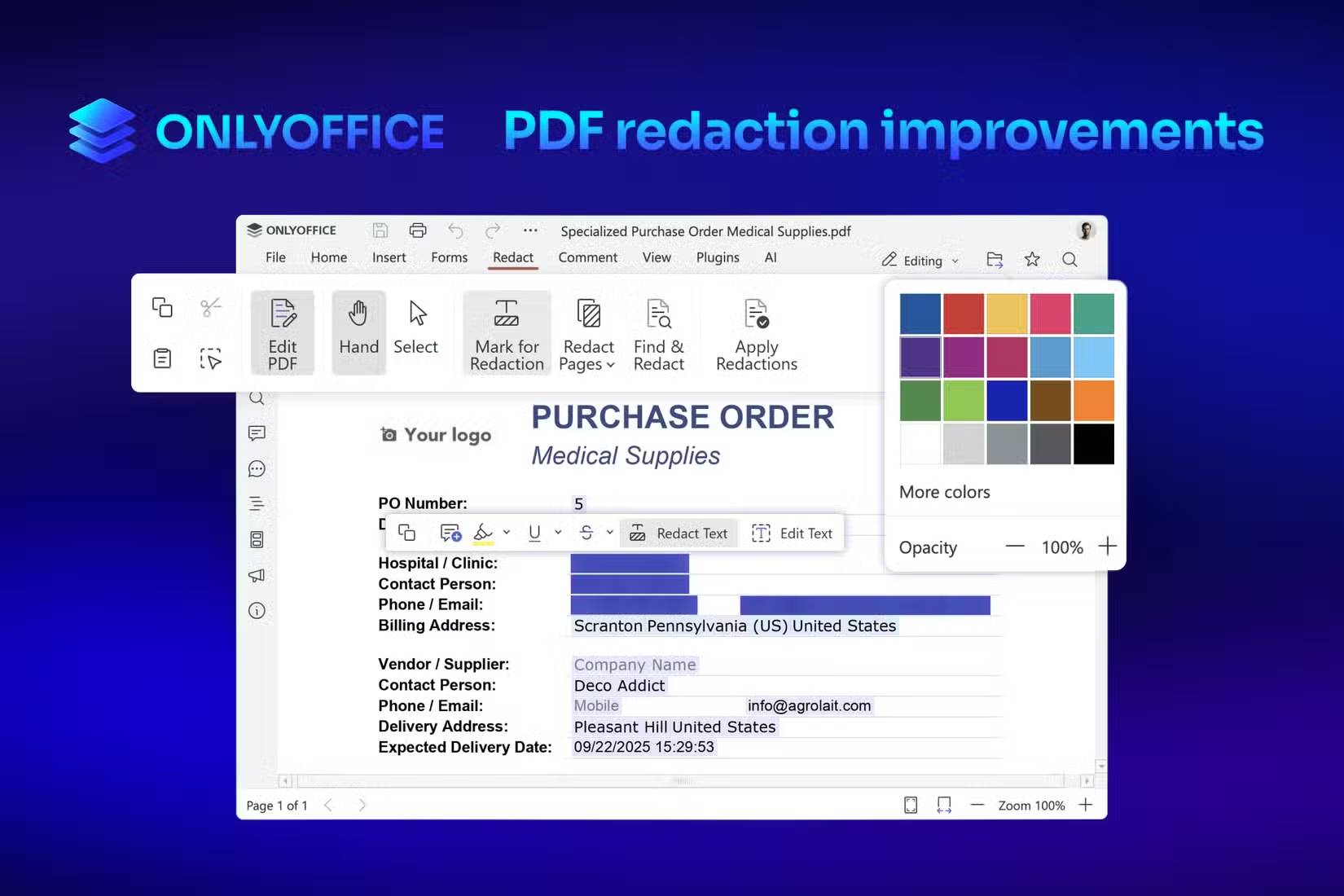 Các cải tiến về che mờ PDF của ONLYOFFICE