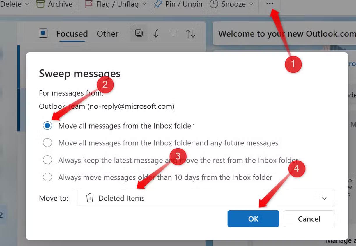Sử dụng công cụ quét dọn dẹp hộp thư đến Outlook