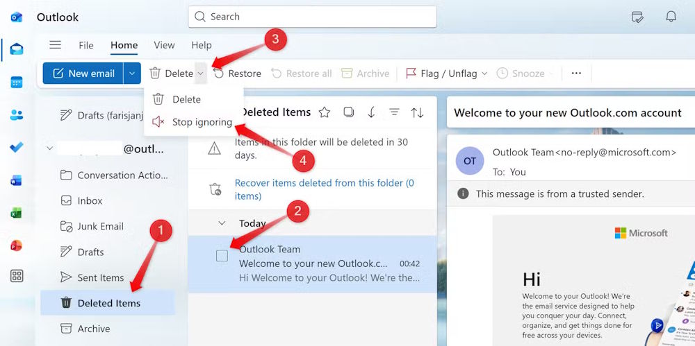 Bỏ chế độ không quan tâm Outlook 