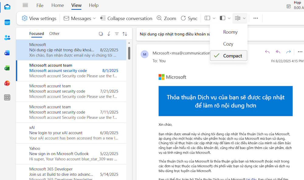Làm gọn giao diện Inbox Outlook 