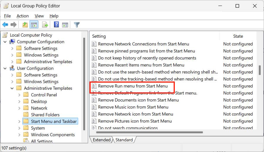 Remove Run Menu From Start Menu