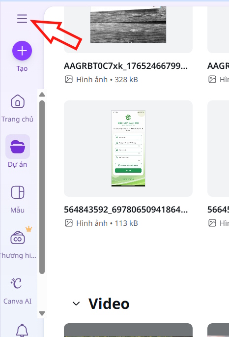 Mở rộng menu quản lý trong Canva 