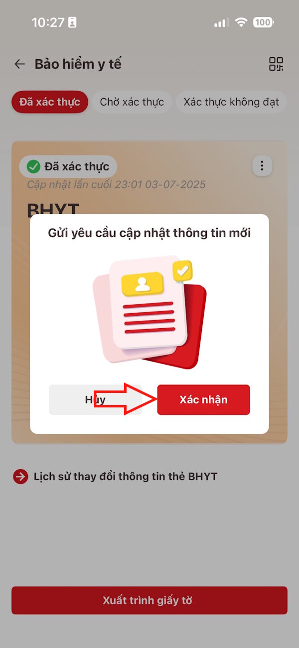 Xác nhận gửi yêu cầu 