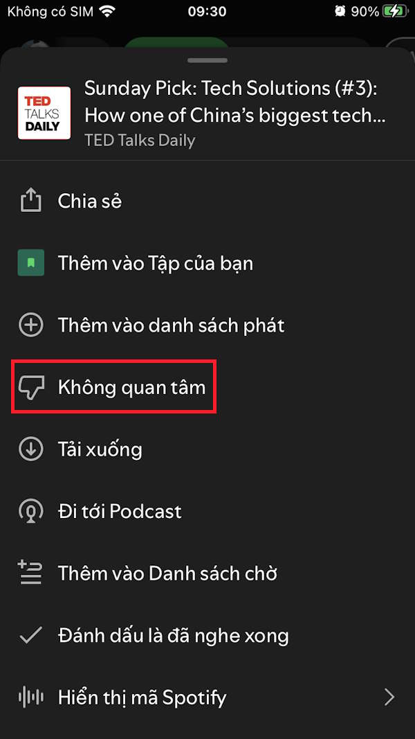 Không quan tâm chỉ đề podcast Spotify