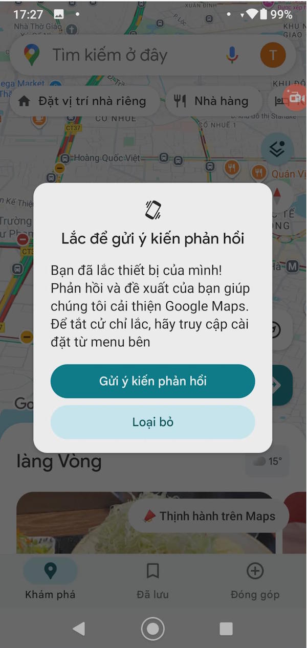 Lắc để phản hồi Google Maps