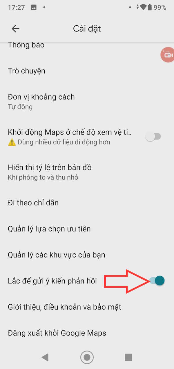 Lắc để phản hồi Google Maps