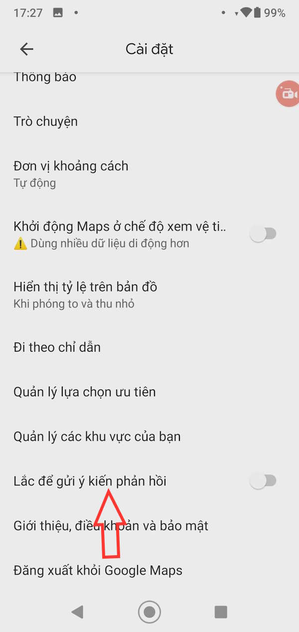 Tắt lắc để phản hồi Google Maps