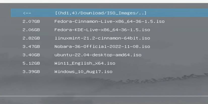 Một số image ISO hệ điều hành được mount trên Ventoy