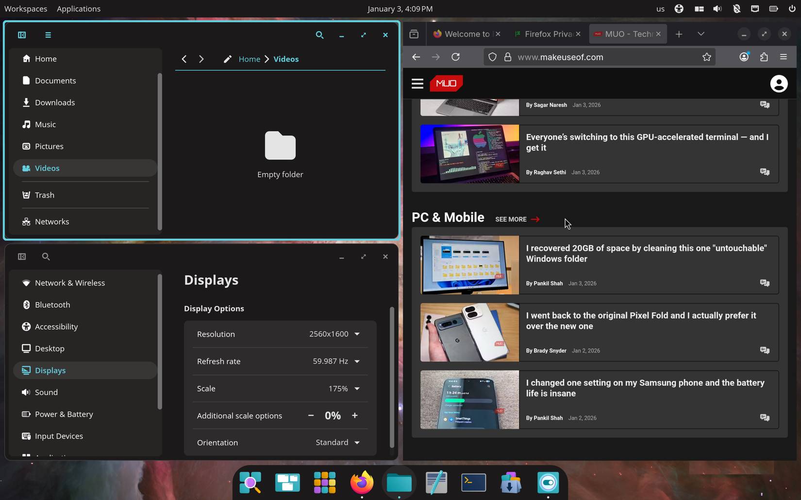 Fedora COSMIC chạy nhiều ứng dụng