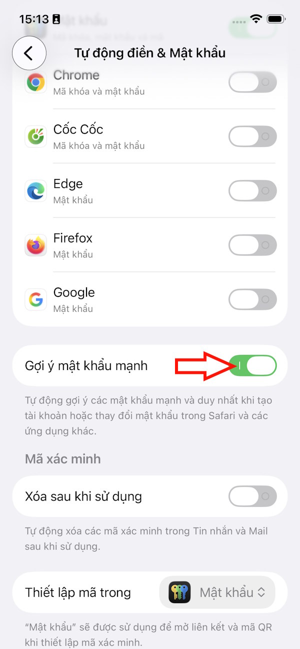 Tắt gợi ý mật khẩu