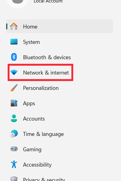 Network & internet Windows 11