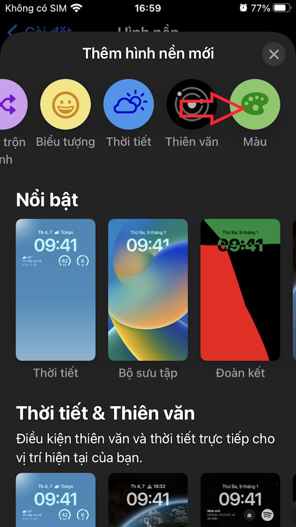 Chọn kiểu màu nền iPhone