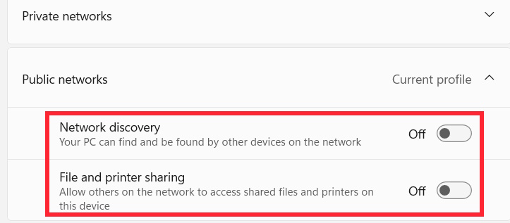 Tắt Network discovery