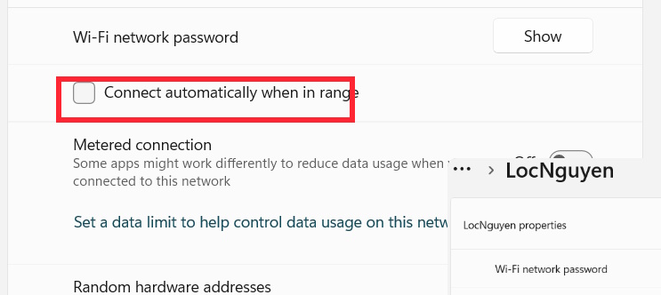 Tắt Automatic network connection