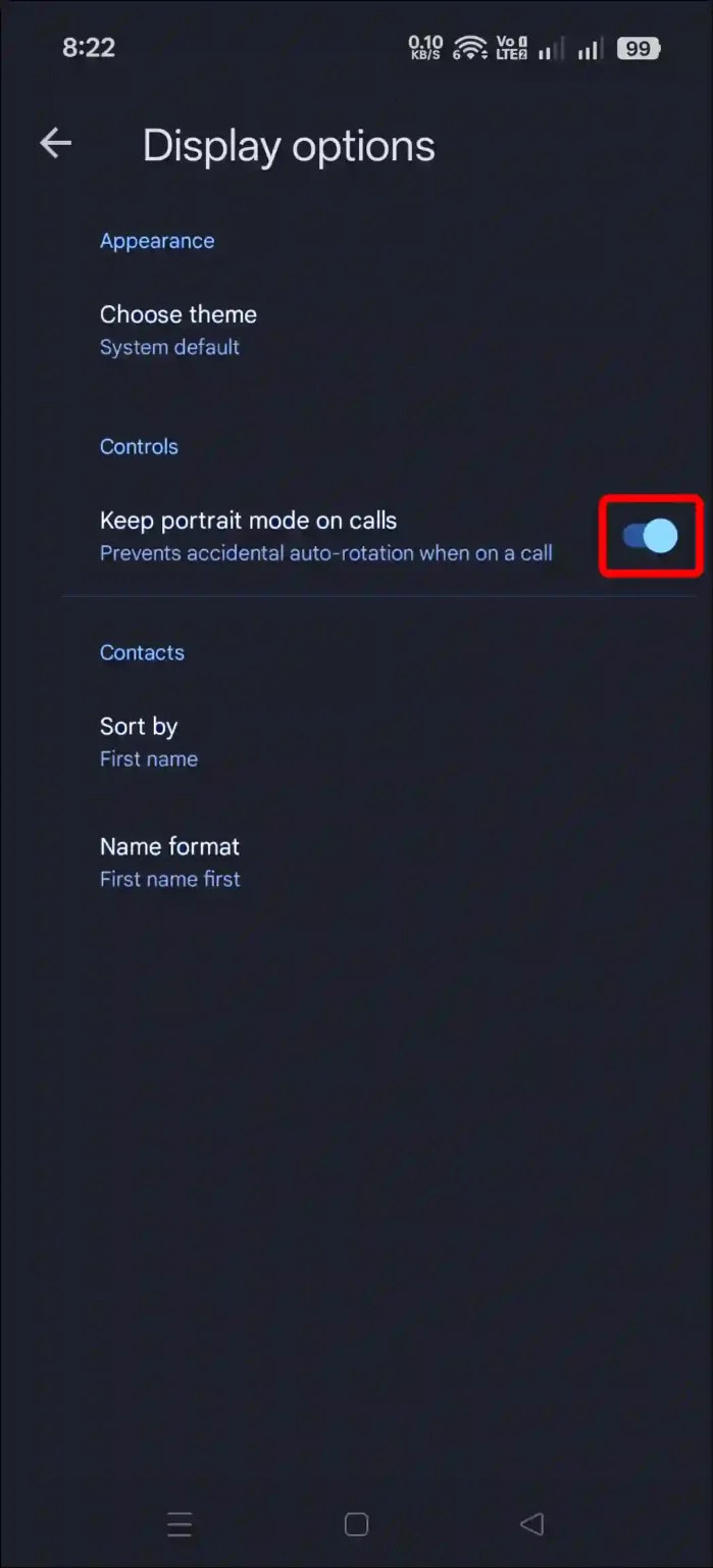 Màn hình dọc khi gọi điện trên Android