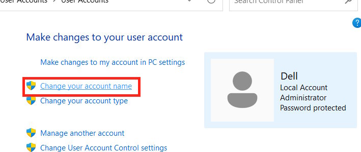 Change your account name