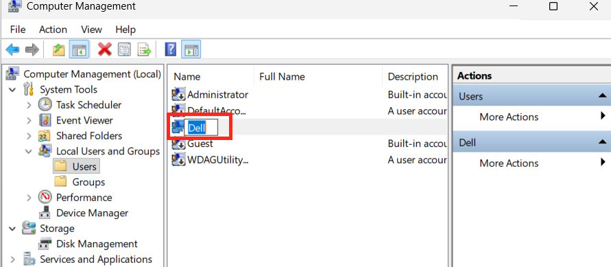 Đổi tên Admin Windows 11 qua Computer Management